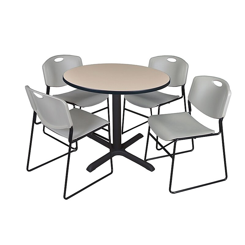 Regency 42-inch Laminate Round Table with 4 Chairs, Gray (TB42RNDBE44GY) image 1