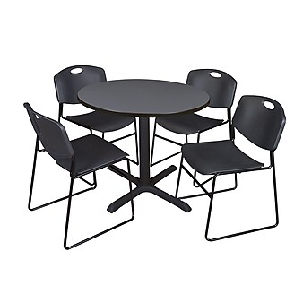 Regency 42-inch Laminate Round Table with 4 Zeng Stack Chairs, Gray & Black