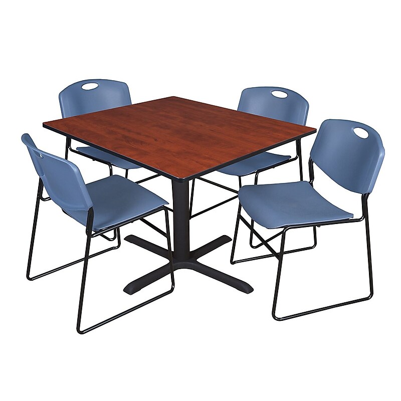 Regency 48-inch Square Laminate Cherry Table with 4 Zeng Stack Chairs, Blue (TB4848CH44BE) image 1