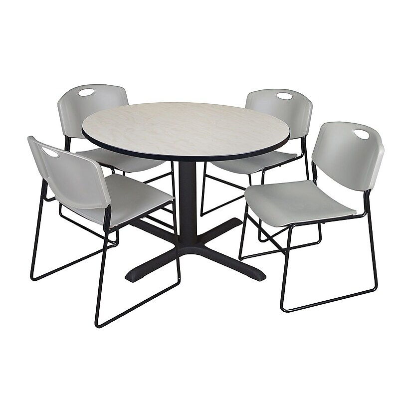 Regency 48" Laminate Maple Round Table with Zeng Stack Chairs Gray (TB48RNDPL44GY) image 1