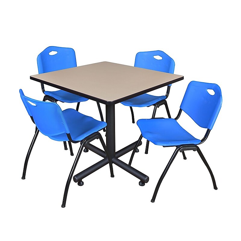 Regency 36" Laminate Square Table with Stacker Chairs, Beige and Blue (TKB3636BE47BE) image 1