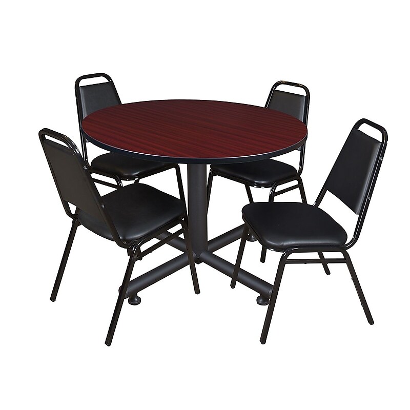 Regency 48-inch Round Laminate Table with 4 Restaurant Stack Chairs, Mahogany (TKB48RNDMH29) image 1