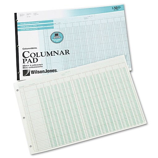 Wilson Jones Columnar Pad, 13 Columns, 11" x 16 3/8", Green/White, 50