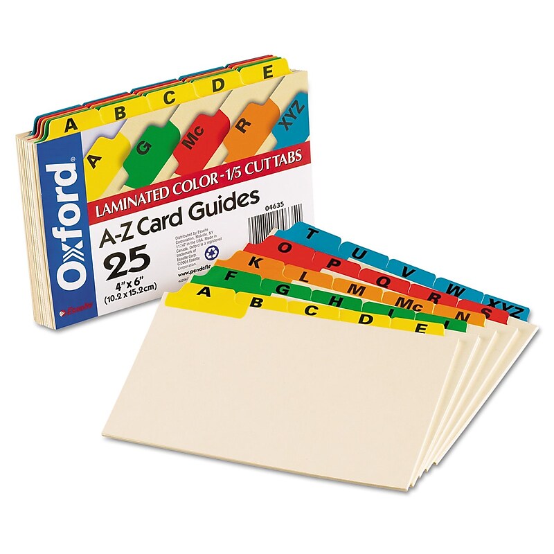 Oxford Laminated Tab Alpha Index Card Guides, 4" x 6", Manila, 25/Set (OXF04635) image 1