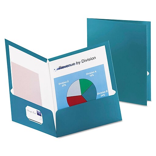 Oxford TwoPocket Laminated Folder, 100Sheet Capacity, Metallic Teal