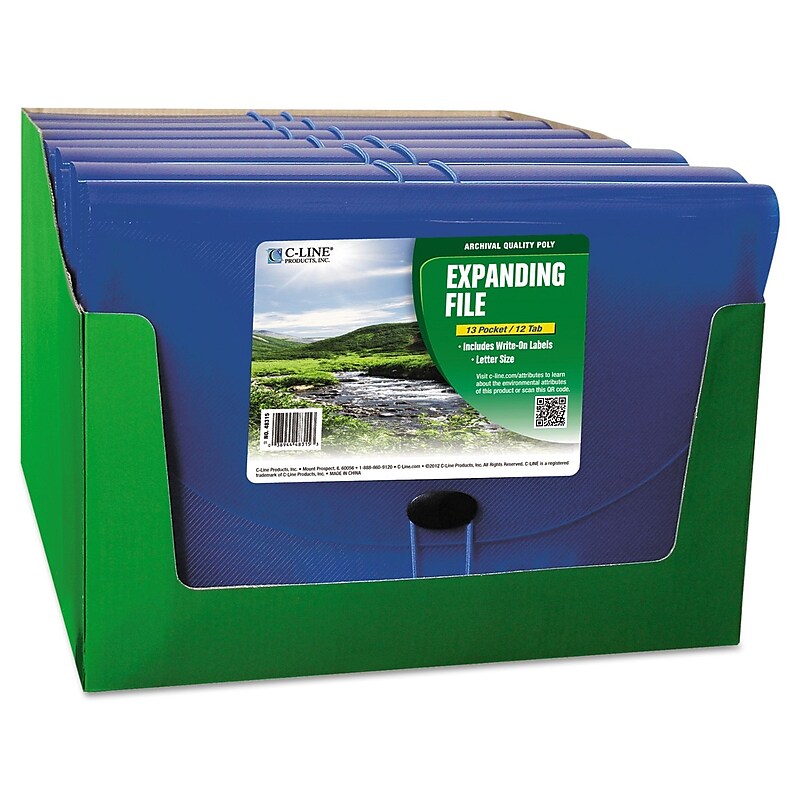 C-Line Standard Plastic Accordion File, 13 Pocket, Letter, Blue (CLI48315) image 1