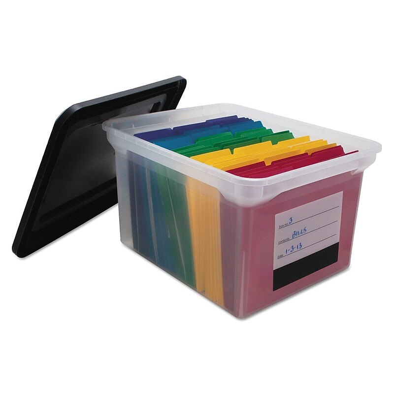 Advantus File Tote Storage Box with Snap-on Lid Closure, Letter/Legal, Clear/Black (55802) image 1