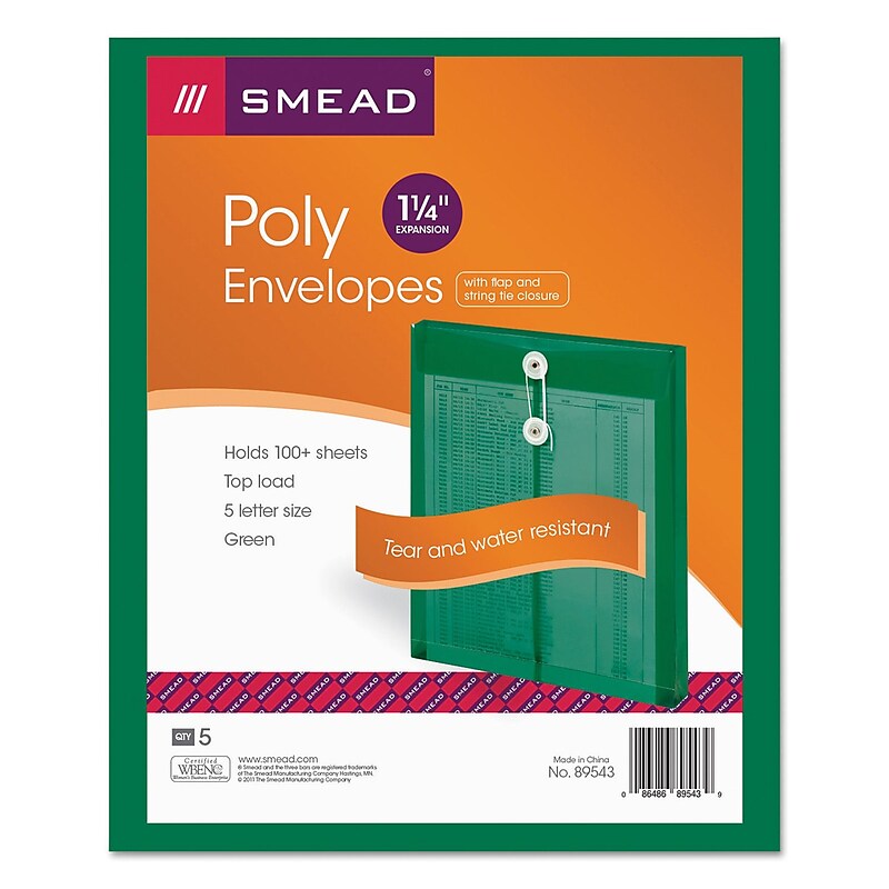Smead Ultracolor Top-Load Envelope, Letter, 1" Expansion, Green, 5/Pack (89543) image 1