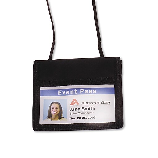 Advantus ID Badge Holders With Convention Neck Pouch, Black, 4" x 2 1/4