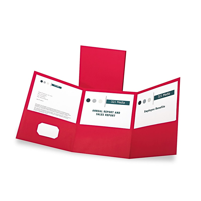 Oxford Tri-Fold Folder w/3 Pockets, Holds 150 Letter-Size Sheets, Red, 20/BX image 1