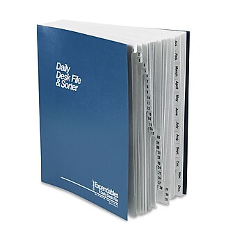 Pendaflex Heavy Duty Expandable Desk File, 1-31/Jan-Dec Index, Letter Size, Pressboard, Black/Blue
