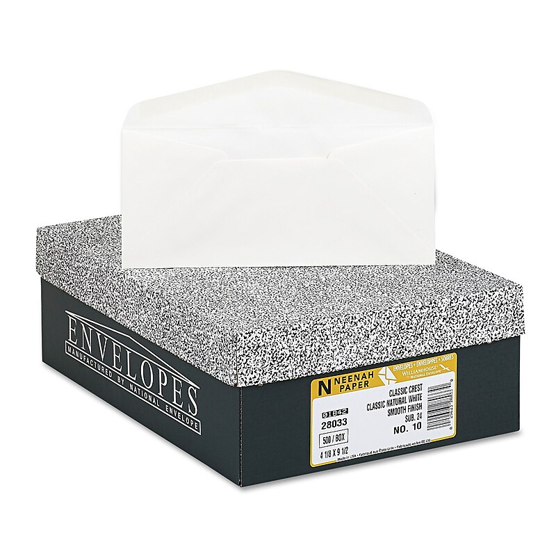 Neenah Paper #10 Business Envelope, 4 1/8" x 9 1/2", Classic tural White, 500/Box (NEE2803300) image 1