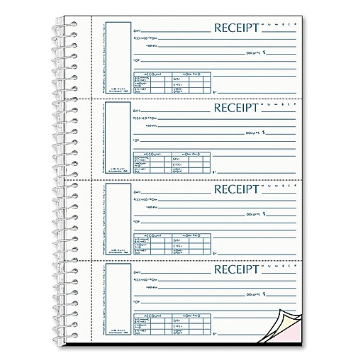 Rediform® Spiralbound Unnumbered Money Receipt Book, 2 3/4 x 7, Each