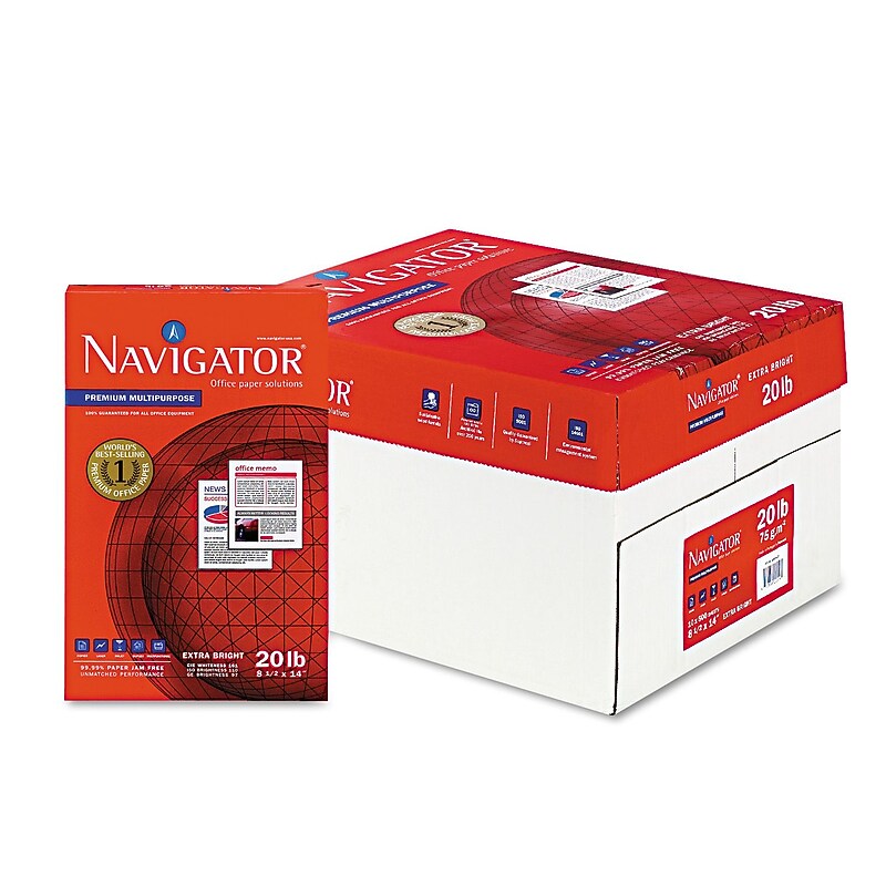 Navigator Premium 8.5" x 14" Multipurpose Paper, 20 lbs., 97 Brightness, 5000 Sheets/Carton (NMP1420) image 1