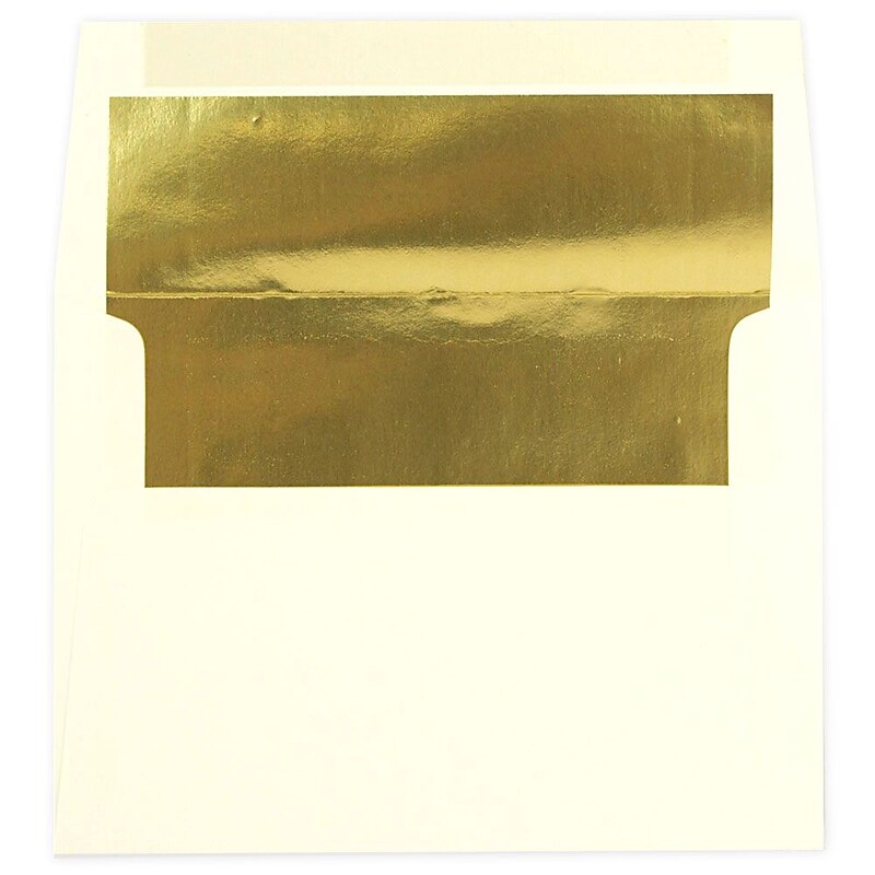 JAM Paper A7 Foil Lined Invitation Envelopes, 5.25 x 7.25, Ecru with Gold Foil, Bulk 250/Box (2354150H) image 1