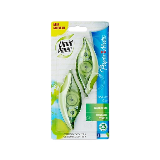 Paper Mate® Liquid Paper® Dryline Grip Correction Tape, 1/5" x 472", White, 2/pk (1744480) Staples