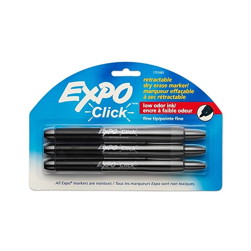 Expo Click Dry Erase Marker, Fine Tip, Black Ink, 3/Pack (1751665) at