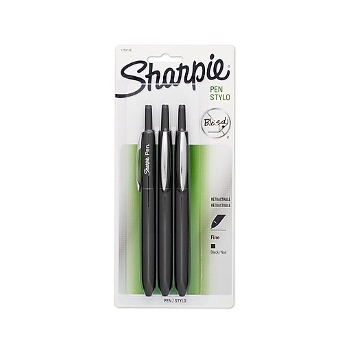 Sharpie Retractable Pens, Fine Point, Black, 3/pk (1753176) at Staples