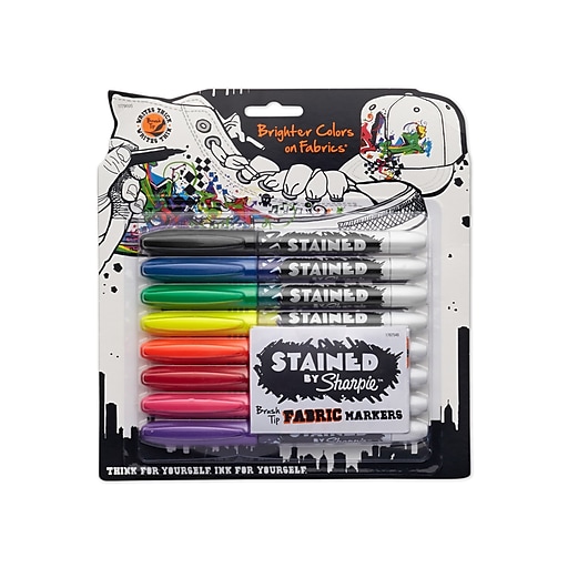 Sharpie Stained Fabric Permanent Markers, Brush Tip, Assorted, 8/Pack  (1779005)