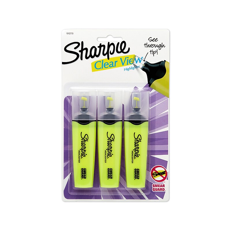 Sharpie Clear View Tank Highlighter, Chisel Tip, Yellow, 3/Pack (1904613/2128219) image 1