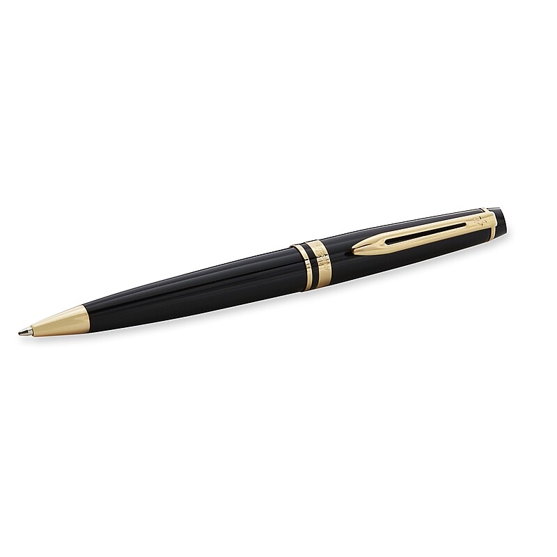 Waterman Expert Shiny Black/Gold Trim Ballpoint Pen, Medium Point, Blue Ink (S0951700) image 1