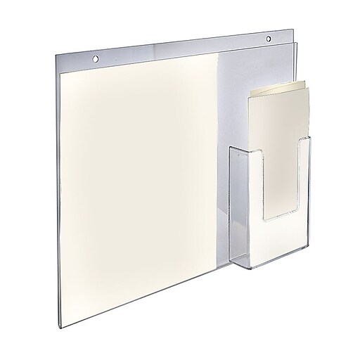 Azar Displays Acrylic Wall Mount Sign Holder with Brochure Holder, 14"W