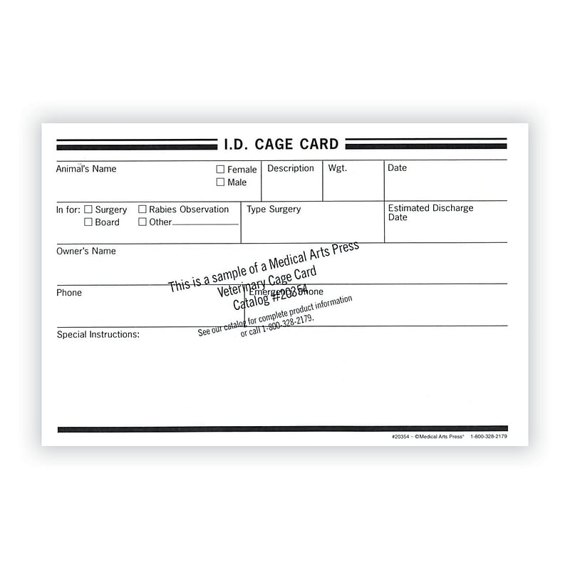 Medical Arts Press Vet Cage Card, Track Post-surgical Care or Boarding, 250/Pack (20354) image 1