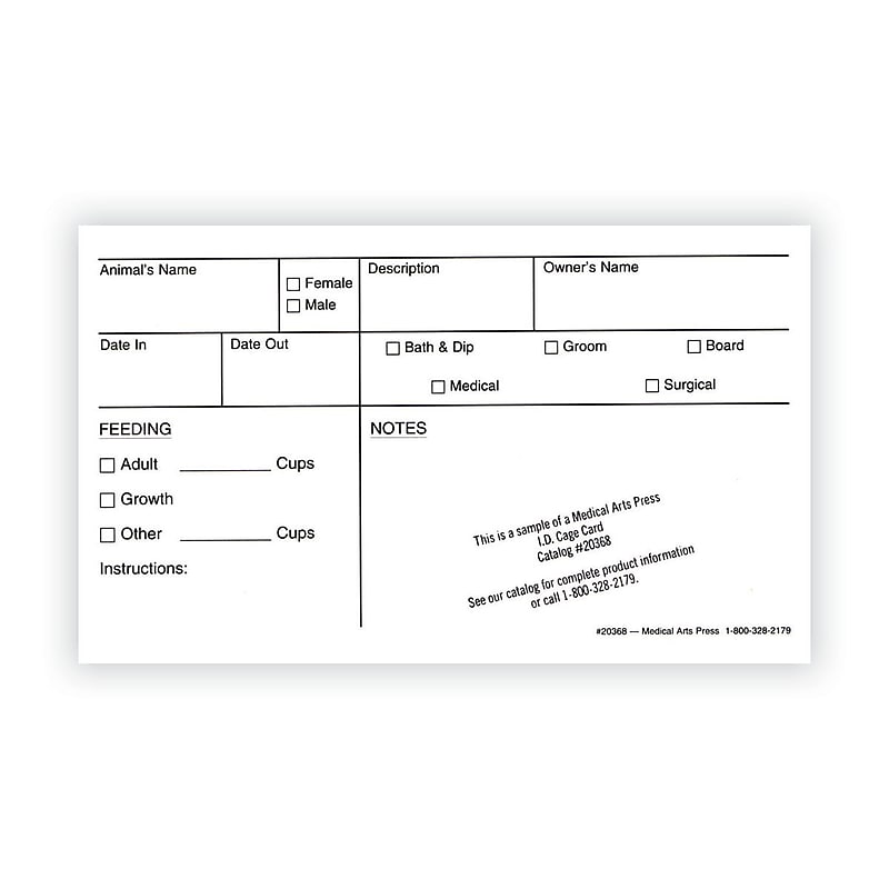 Medical Arts Press Vet Cage Card, Specially Designed for Groomers and Boarding Services, 3 x 5", 250/Pack (20368) image 1