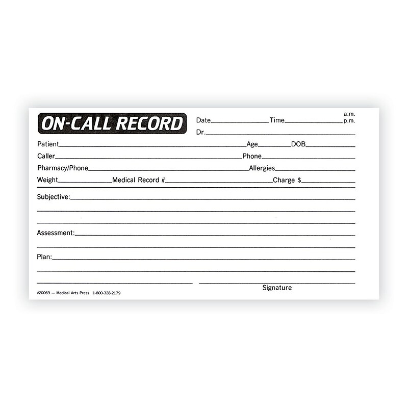 Medical Arts Press® On-Call Record Log; Standard 1-Part image 1