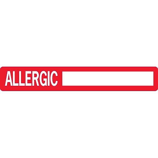 Allergy Warning Medical Labels; Allergic, Red and White, 1x61/2", 100