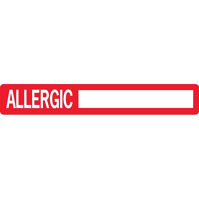Allergy Warning Medical Labels, Allergic:, Red and White, 1x6-1/2", 100 Labels image 1