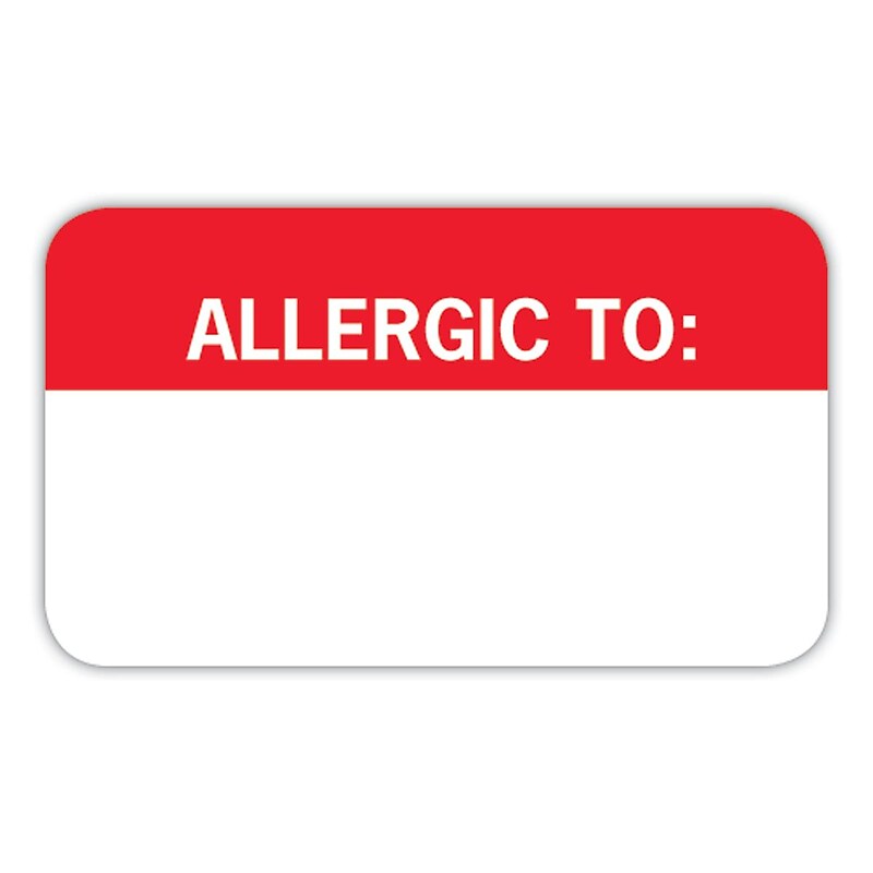 Allergy Warning Medical Labels, Allergic To:, Red and White, 7/8x1-1/2", 250 Labels image 1