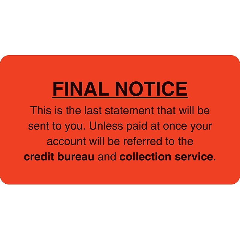 Collection & Notice Collection Labels, Final Notice/Last Statement, Fl Red, 1-3/4x3-1/4", 500 image 1