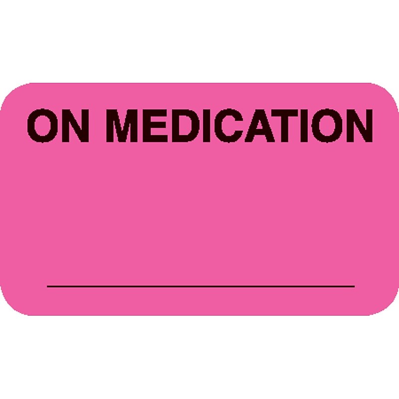 Diet and Medical Alert Medical Labels, On Medication, Fluorescent Pink, 7/8x1-1/2", 500 Labels image 1