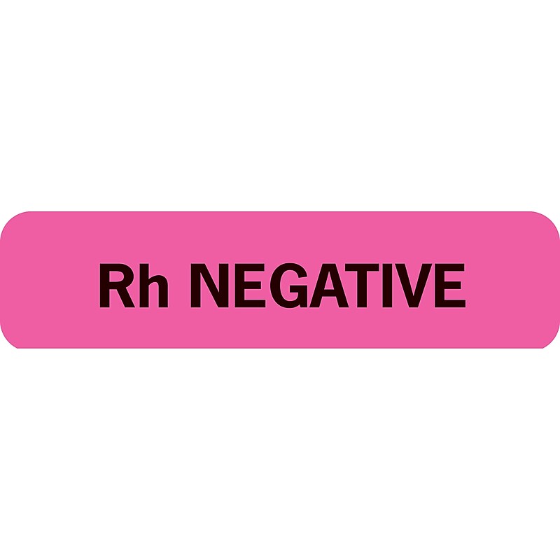 Chart Alert Medical Labels, Rh Negative, Fluorescent Pink, 5/16x1-1/4", 500 Labels image 1