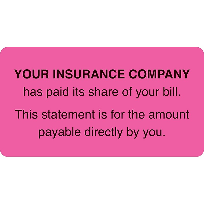 Patient Insurance Labels, Insurance Paid/You Owe, Fluorescent Pink, 1-3/4x3-1/4", 500 Labels image 1