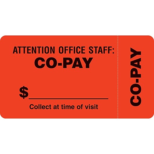 File Folder Insurance Labels; CoPay, Fluorescent Red, 13