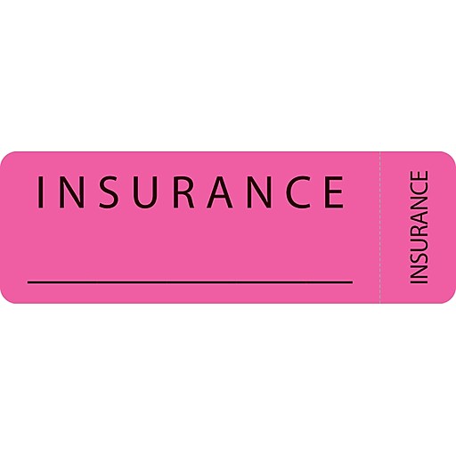 File Folder Insurance Labels; Insurance, Fluorescent Pink