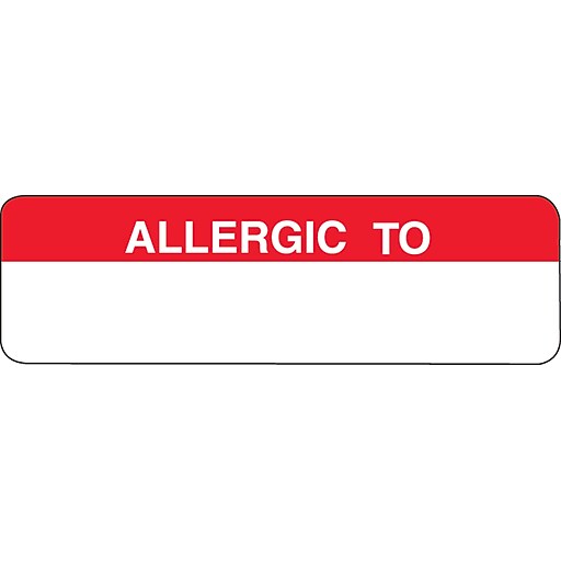 Allergy Warning Medical Labels; Allergic To, Red and White, 3/4x21/2