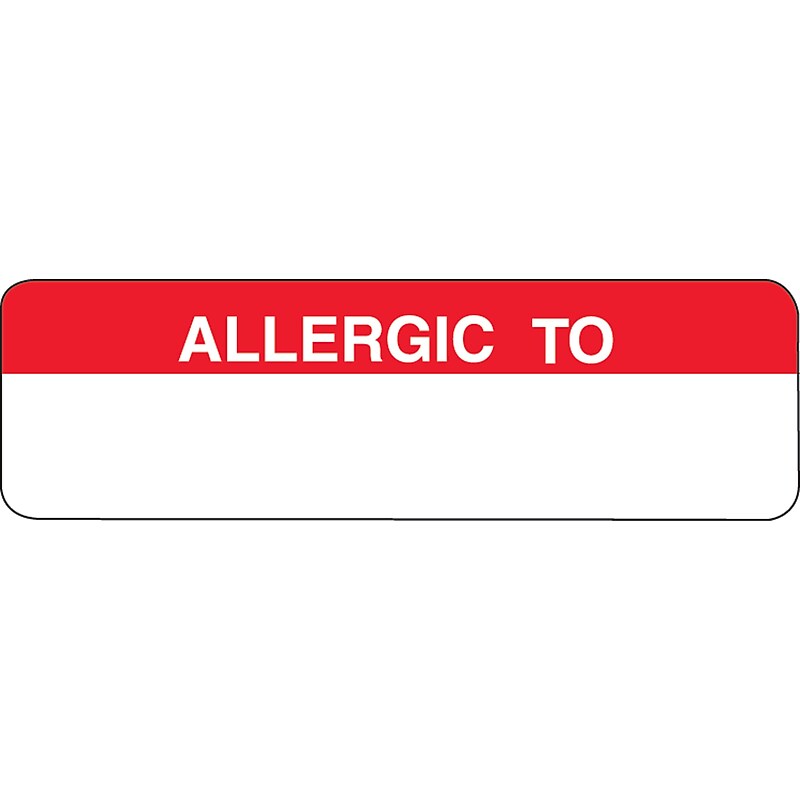 Allergy Warning Medical Labels, Allergic To, Red and White, 3/4x2-1/2", 300 Labels image 1