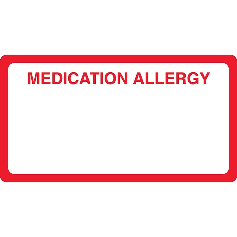 Allergy Warning Medical Labels, Medication Allergy, Red and White, 1-3/4x3-1/4", 500 Labels image 1