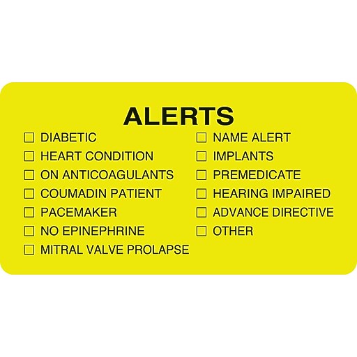 Chart Alert Medical Labels; Alerts, Chartreuse, 13/4x31/4", 500