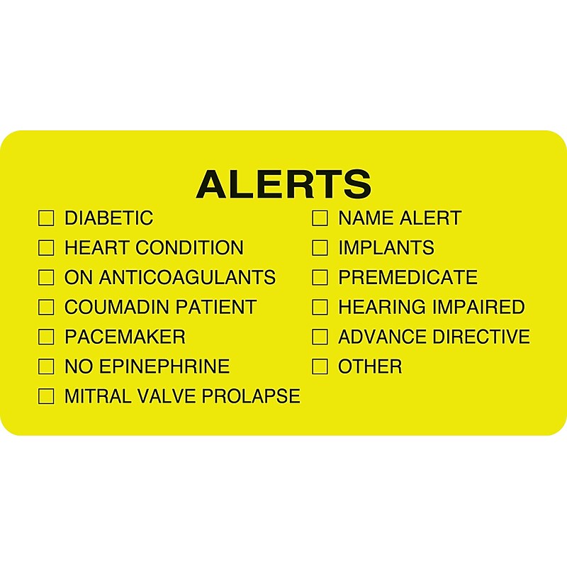 Chart Alert Medical Labels, Alerts, Chartreuse, 1-3/4x3-1/4", 500 Labels image 1
