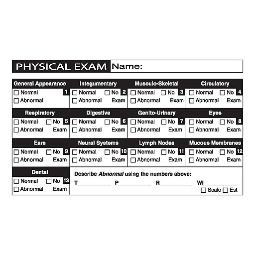 Veterinary Examination Medical Labels; Physical Exam, White, 21/2x4