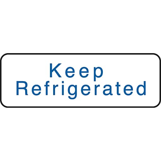 Medication Instruction Labels; Keep Refrigerated, White, 1/2x11/2