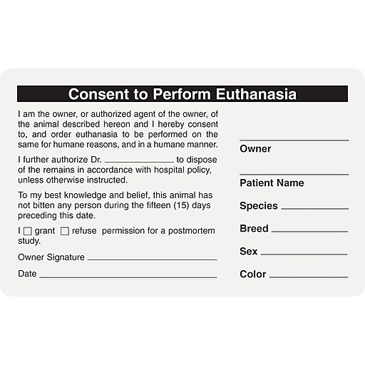 Veterinary Consent/Release Medical Labels; Consent/Euthanasia, White, 2 ...