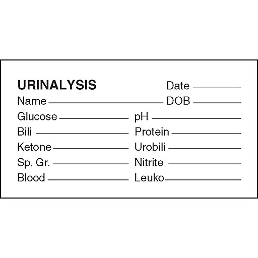Laboratory Medical Labels; Urinalysis, White, 13/4x31/4", 500 Labels