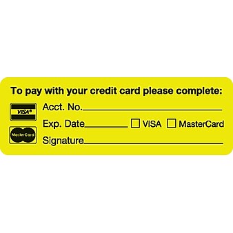 Reminder & Thank You Collection Labels; pay w/your credit card, Fl Chartreuse, 1x3", 500 Labels