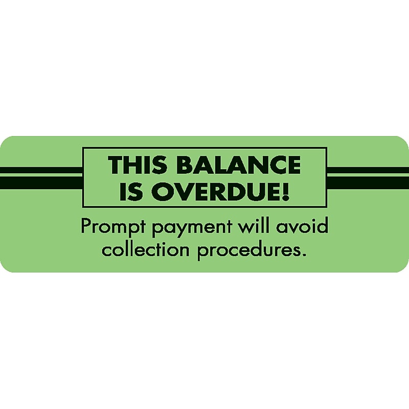 Past Due Collection Labels, This Balance Is Overdue!, Fluorescent Green, 1x3", 500 Labels image 1