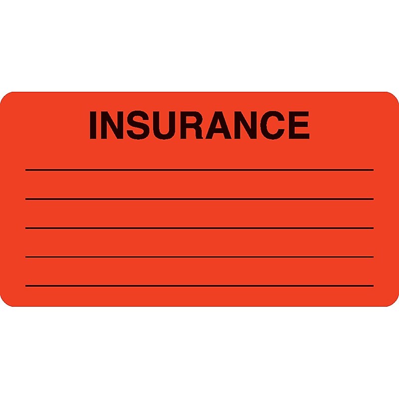 Insurance Chart File Medical Labels, Insurance, Fluorescent Red, 1-3/4x3-1/4", 500 Labels image 1